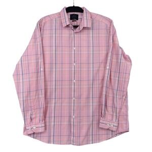 Louis Philippe Mens Pink Plaid Button Down Shirt Classic Cotton LYSFLCLPP46908